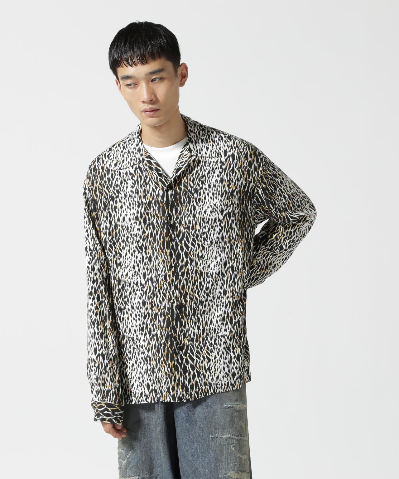 MINEDENIM(マインデニム)Leopard Open Collar SH