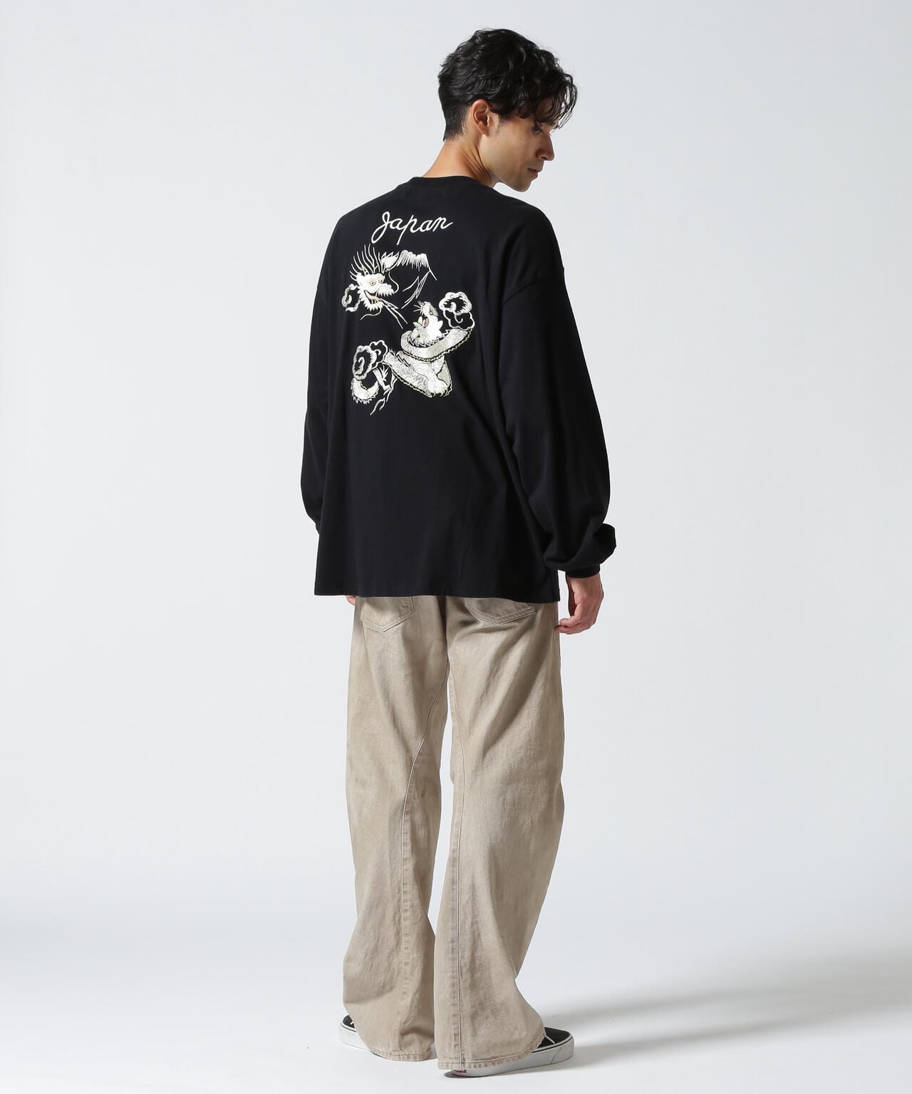 REMI RELIEF(レミレリーフ) 別注LW加工20/-天竺BIGサイズロンT(刺繍:tiger&dragon)