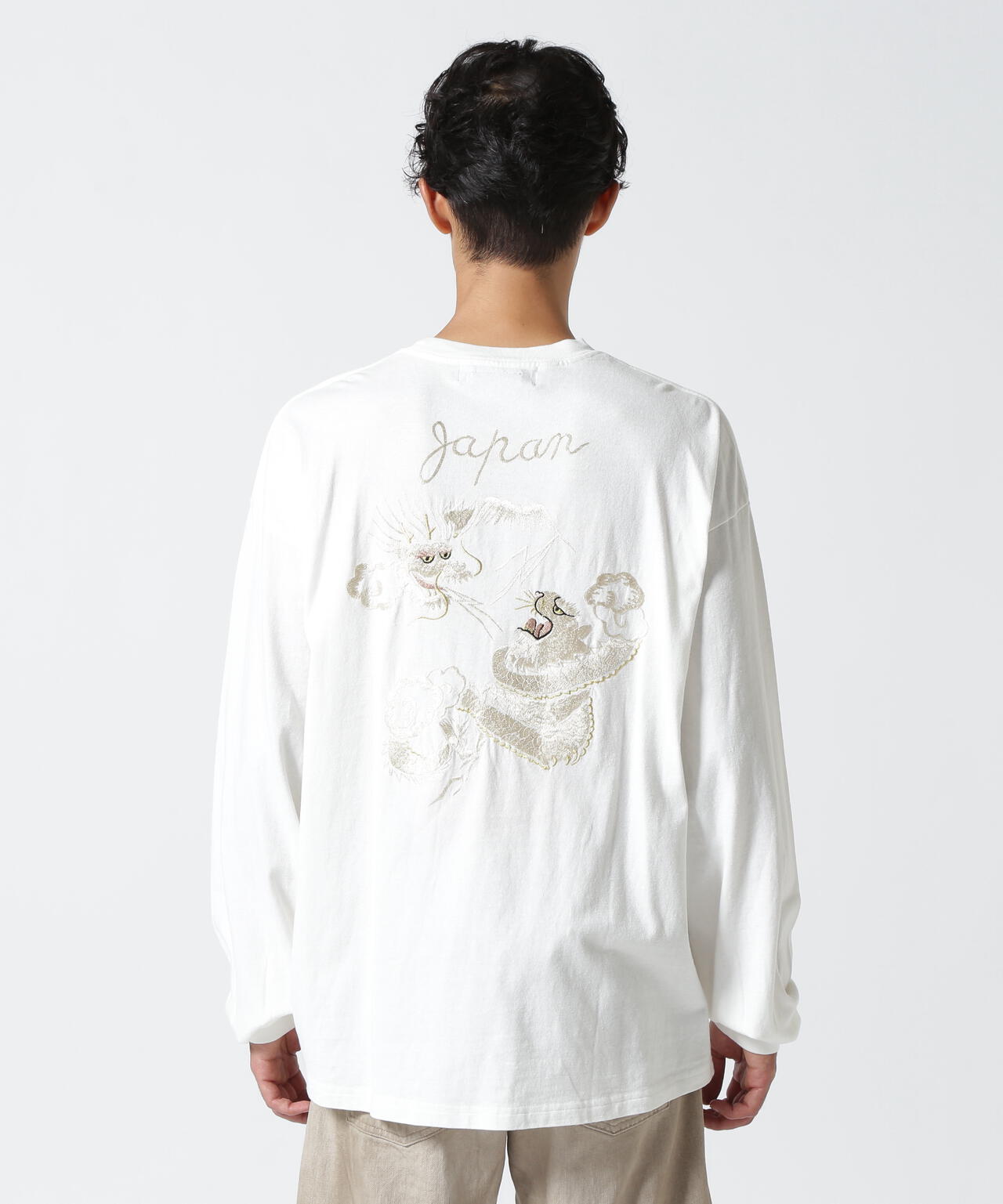 REMI RELIEF(レミレリーフ) 別注LW加工20/-天竺BIGサイズロンT(刺繍:tiger&dragon)