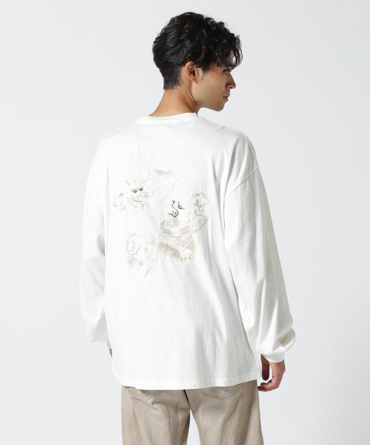 REMI RELIEF(レミレリーフ) 別注LW加工20/-天竺BIGサイズロンT(刺繍:tiger&dragon)