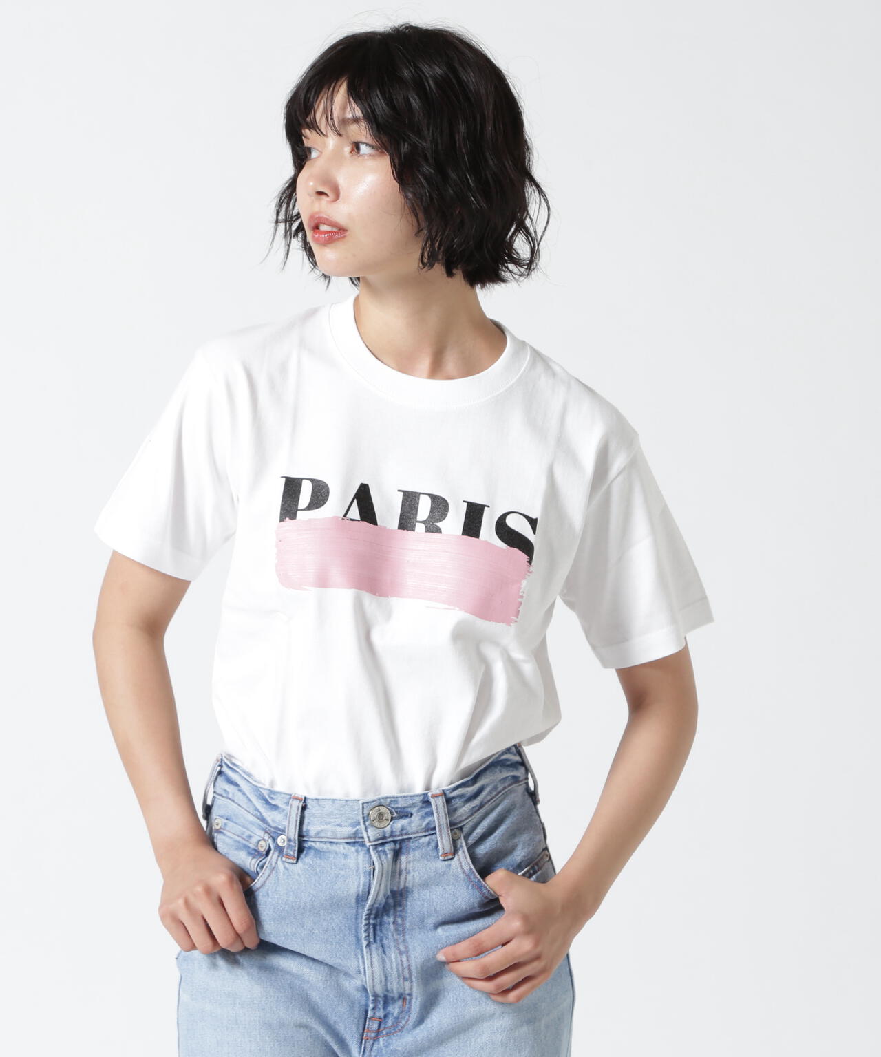 DROIT BELLO(ドロイトベロ)PINKブラッシュPARIS Tシャツ