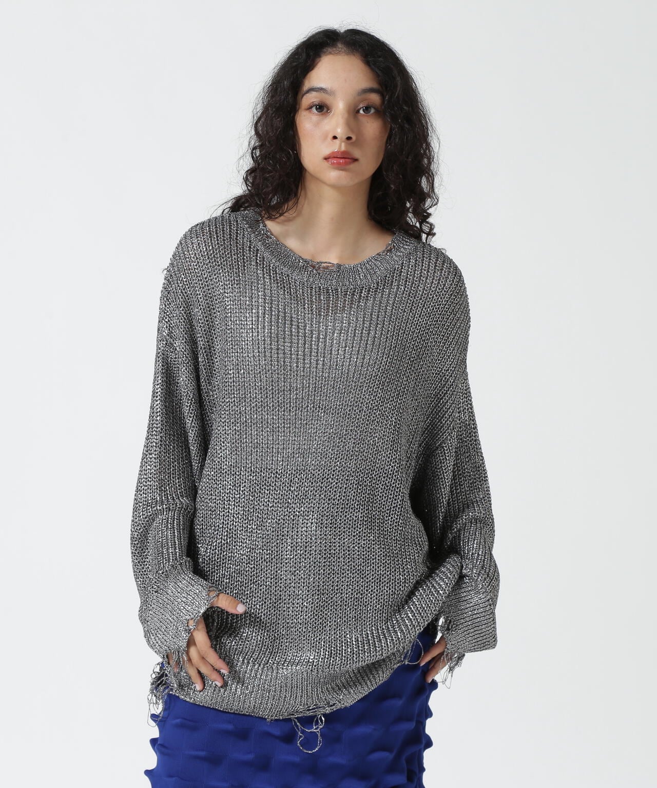 NOUNLESS(ナウンレス)SHINY FOIL GRUNGE KNIT