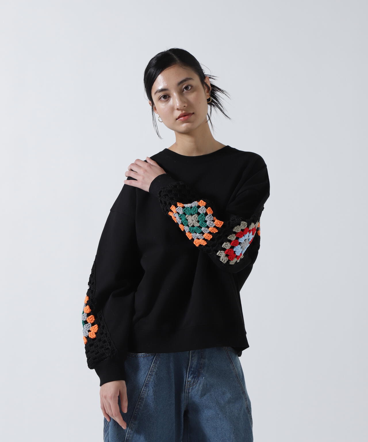 DISCOVERED(ディスカバード) 別注 CROCHET SLEEVE SWEAT WOMEN