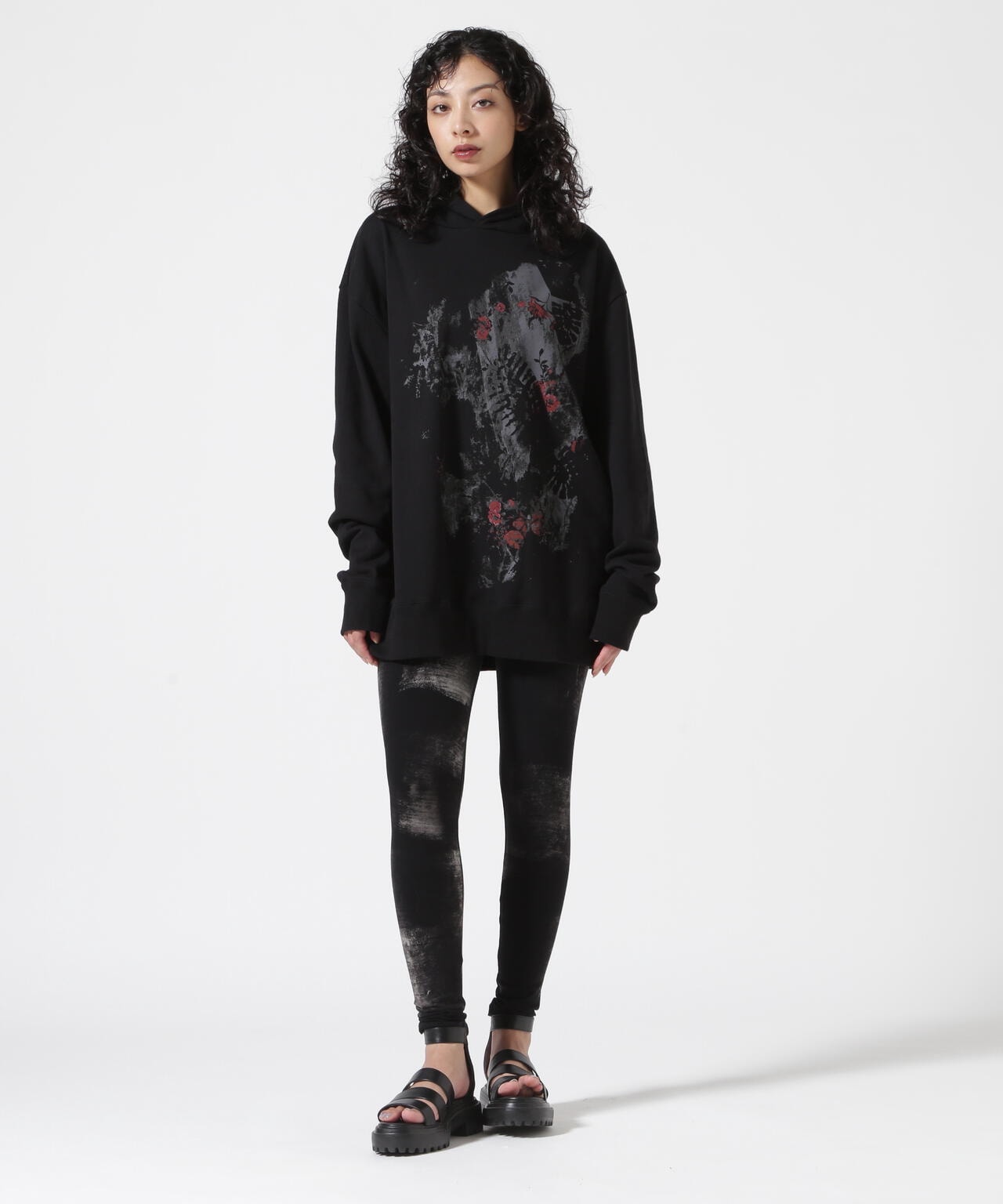 Y's/ワイズ/FLOWER+FOOTPRINT LONG HOODIE