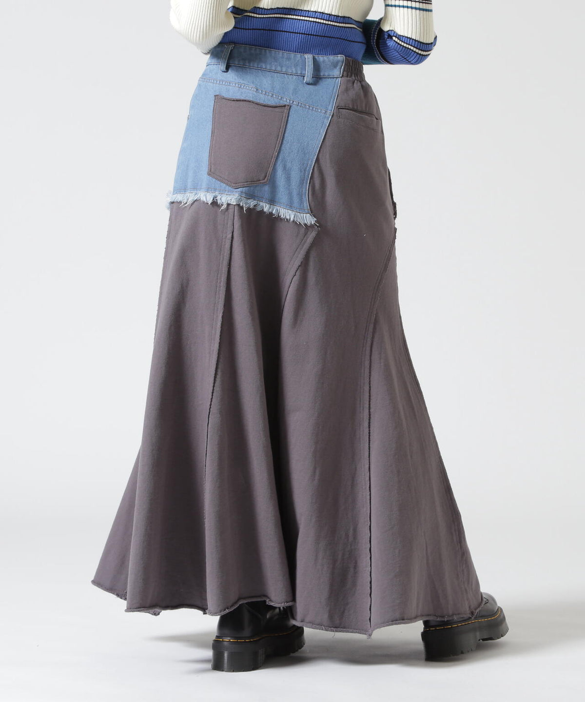 AULA AILA/アウラアイラ/DENIM SWEAT DOCKING FLARE SKIRT