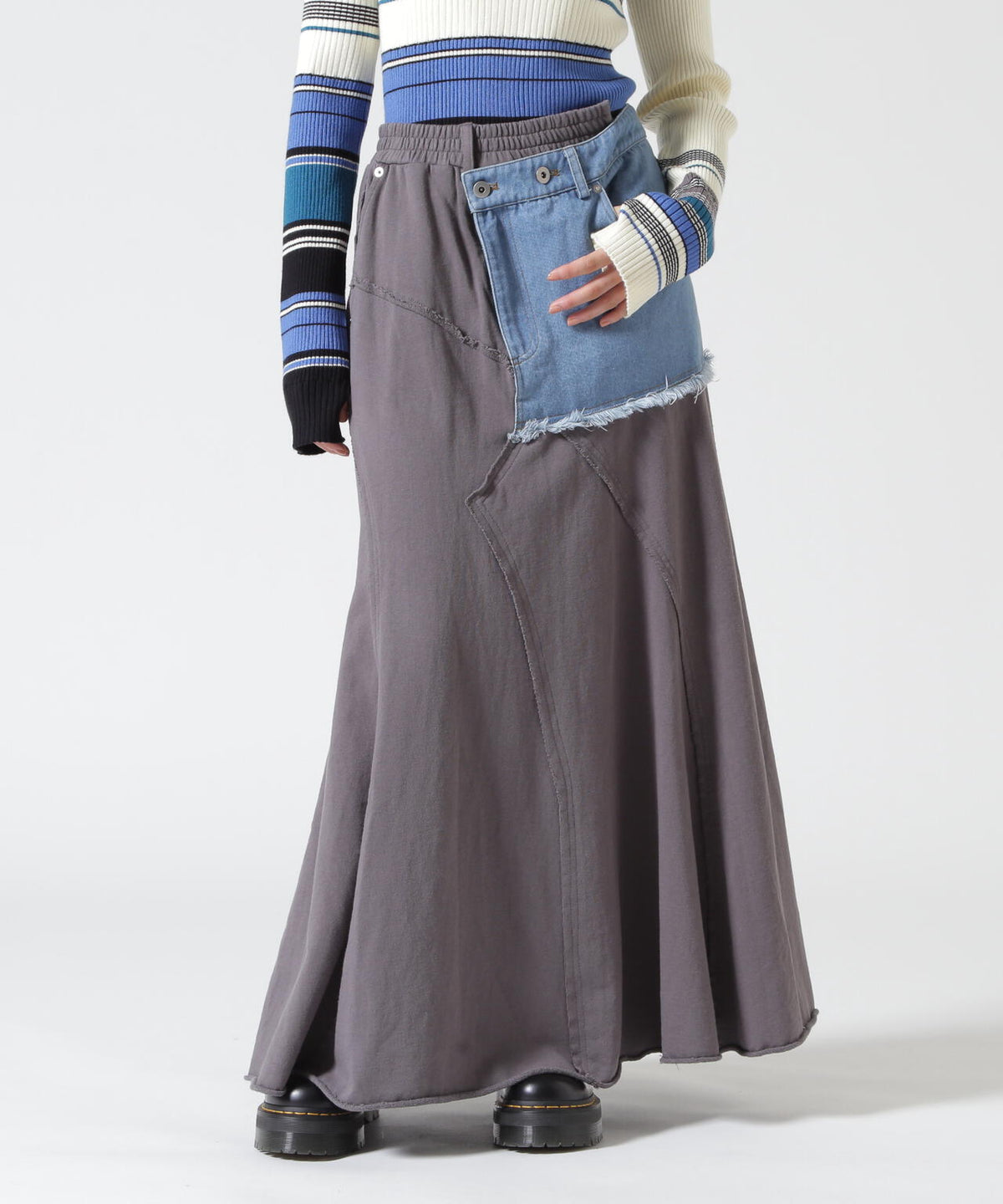 AULA AILA/アウラアイラ/DENIM SWEAT DOCKING FLARE SKIRT