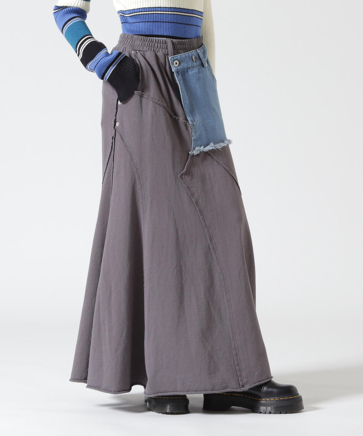 AULA AILA/アウラアイラ/DENIM SWEAT DOCKING FLARE SKIRT