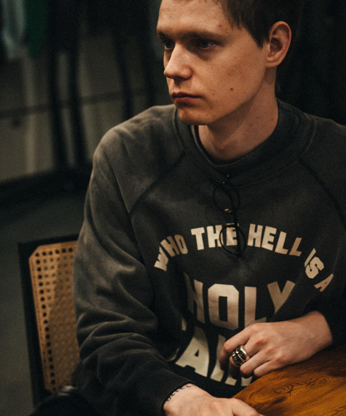 SAINT MICHAEL/セントマイケル/RAGLAN CRW N SWT/HOLY SAINT?/BLACK