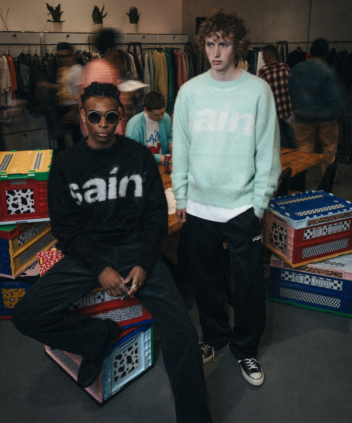 SAINT MICHAEL/セントマイケル/MOHAIR CREW KNIT/SAINT/BLACK