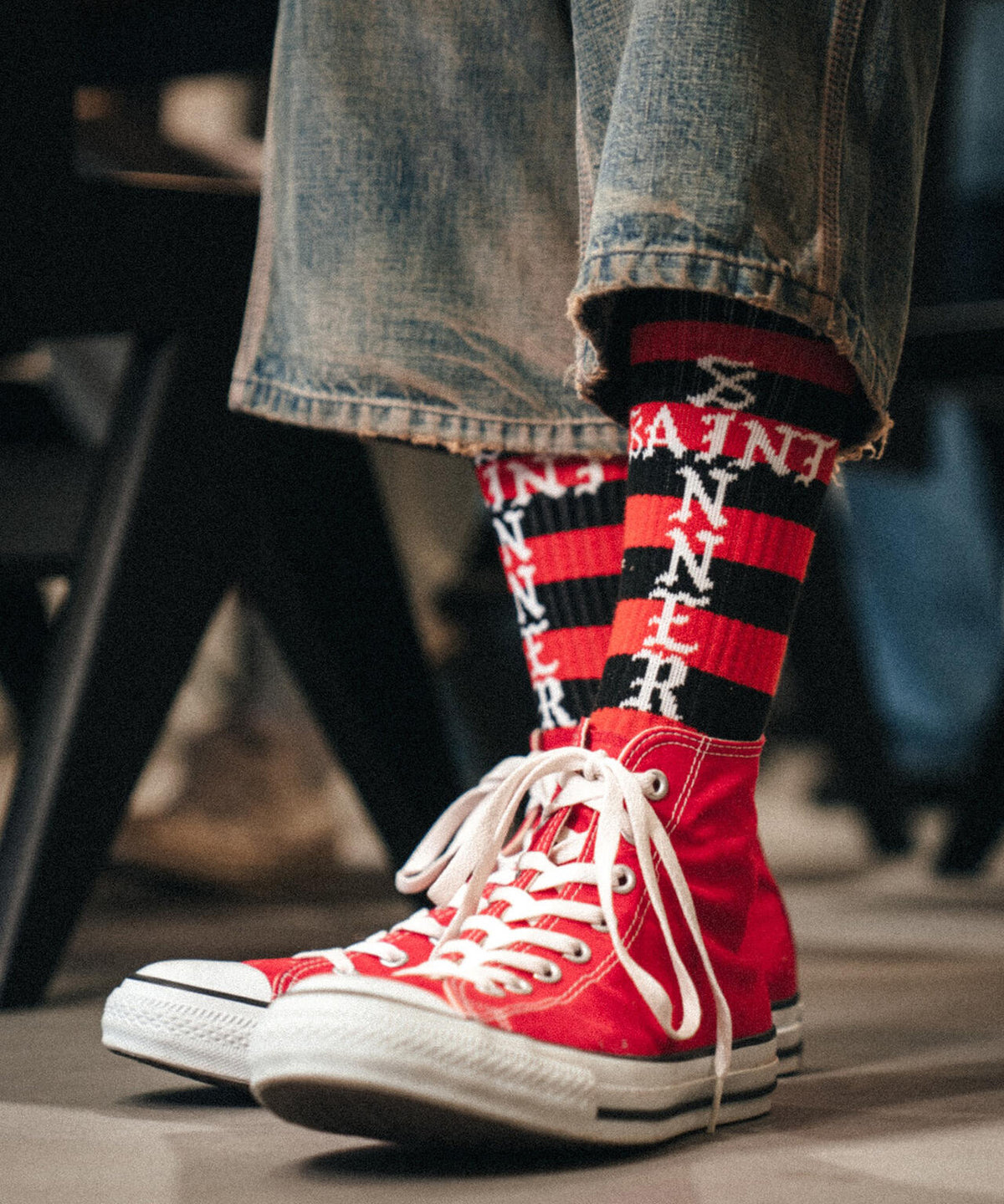 SAINT MICHAEL/セントマイケル/SOCKS/BORDER/BLACK+RED