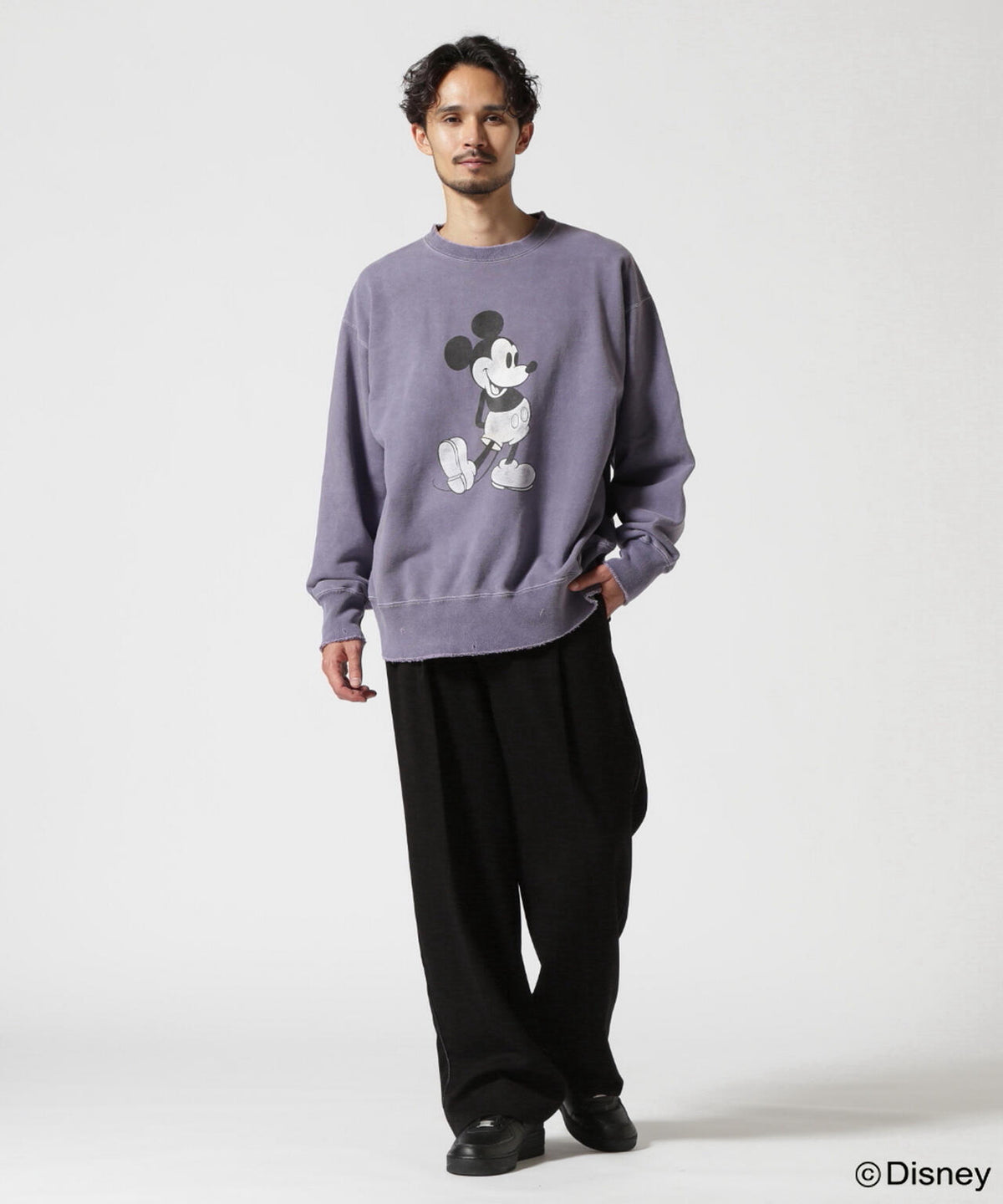 ANCELLM/ "MICKEY PRINT DAMAGE SWEAT SHIRT"