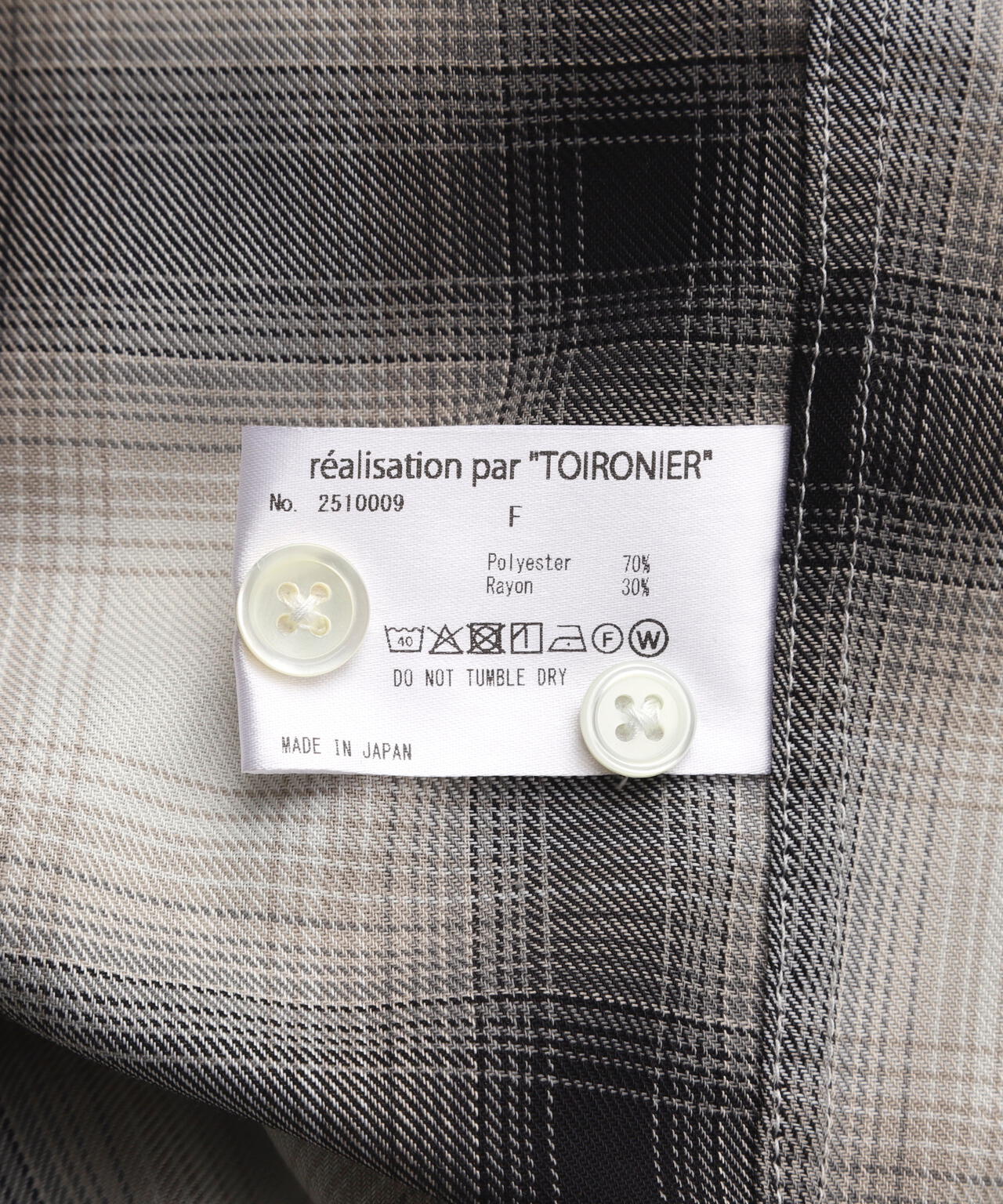 Toironier/トワロニエ/Opencollar Check Shirt