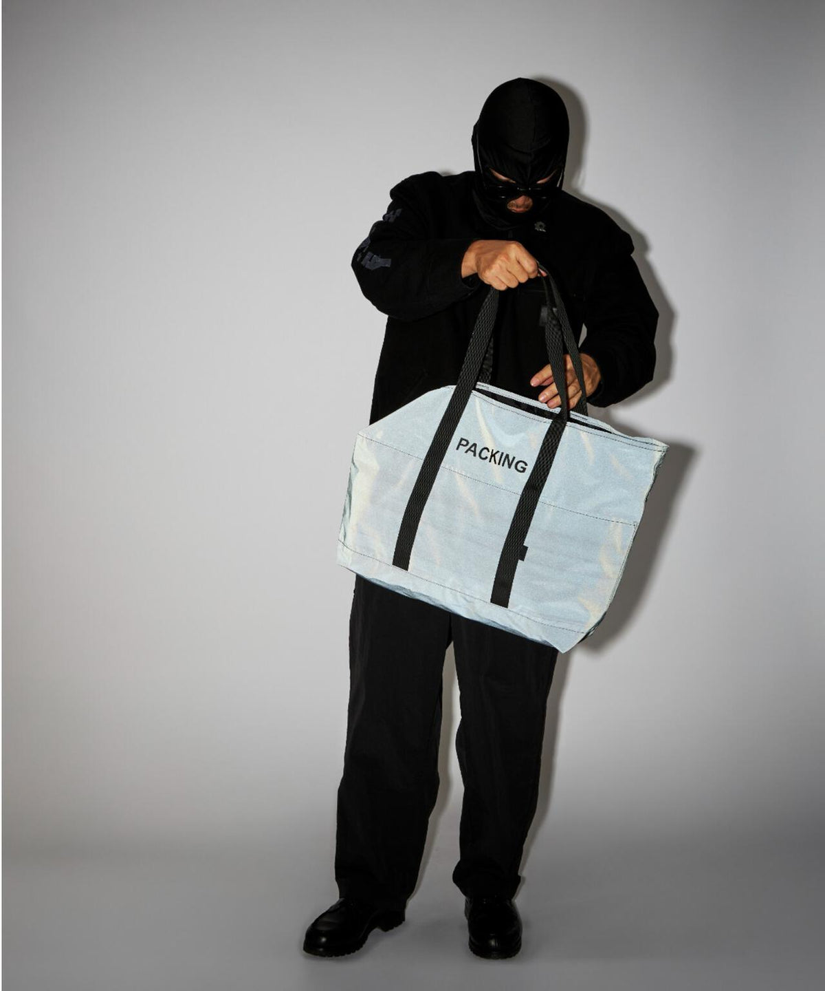 PACKING/パッキング/BLACK REFLECTIVE TOTE/リフレクティブトートバッグ