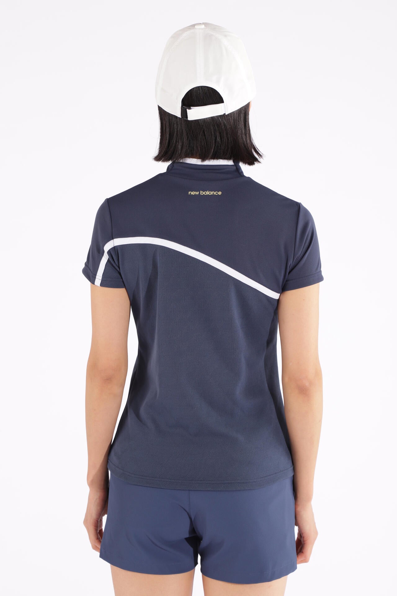 Nオプティカルチェック柄 半袖 モックネック プルオーバー (WOMENS WORLD)