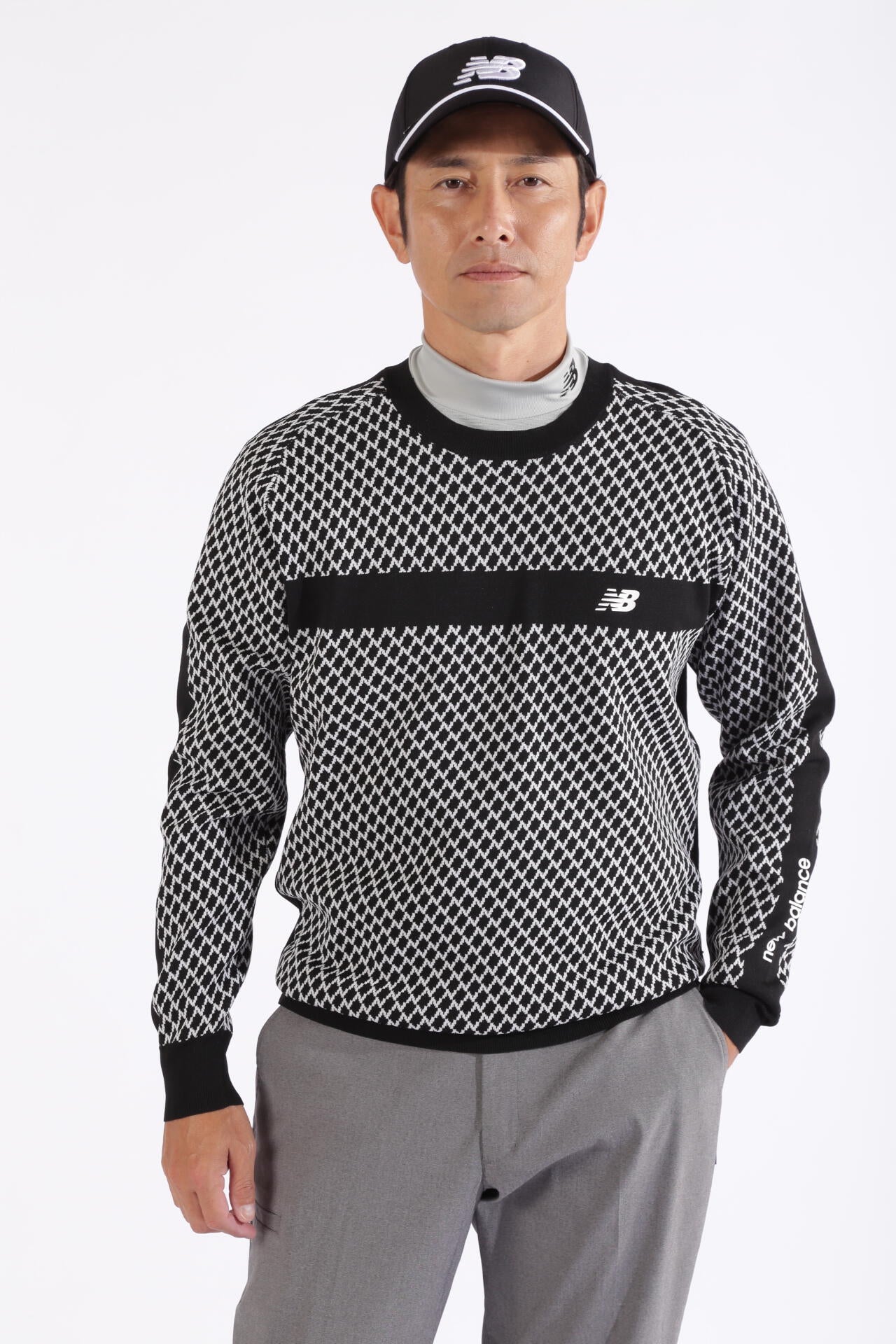 Nチェック柄 クルーネック ニット プルオーバー (MENS WORLD)