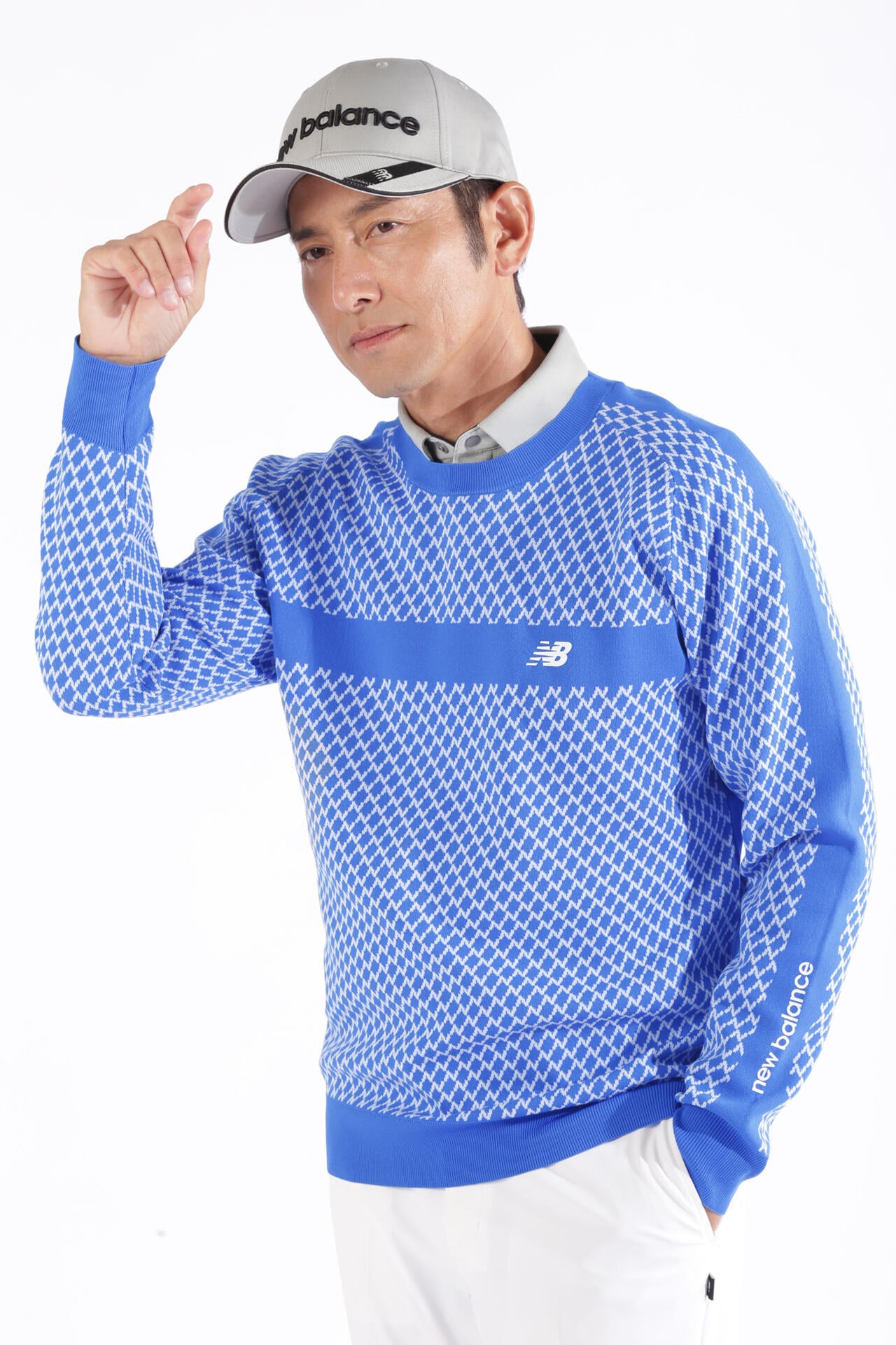Nチェック柄 クルーネック ニット プルオーバー (MENS WORLD)
