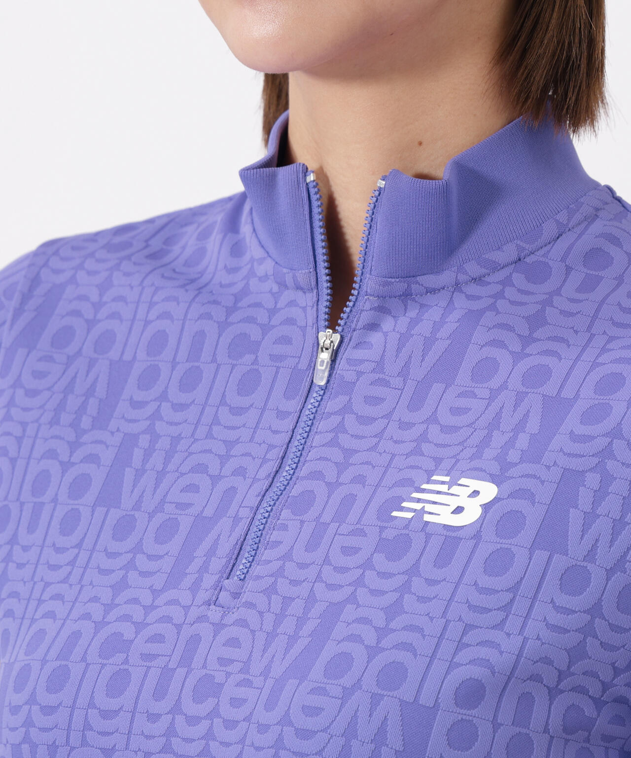 リフレクト・オーバーラップロゴ柄 ハーフジップ モックネック プルオーバー (WOMENS)