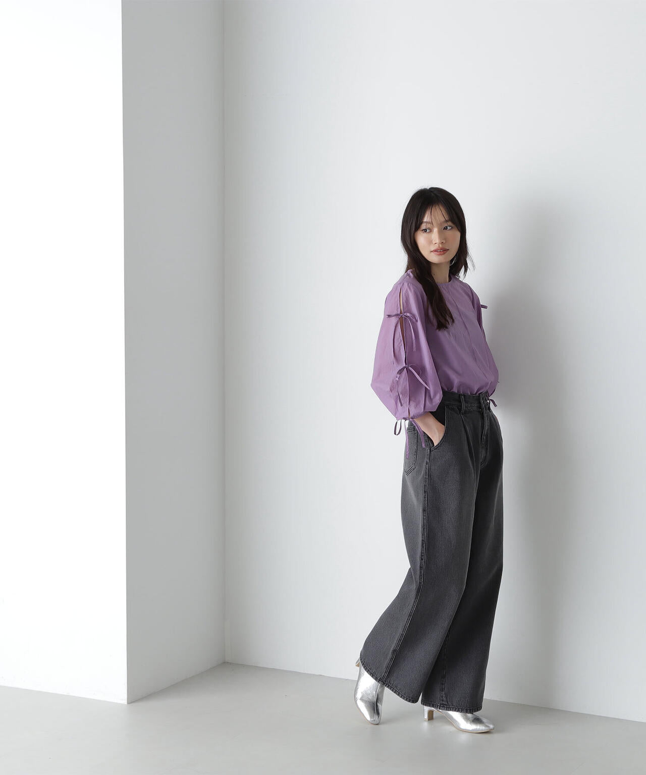 スリットリボンスリーブブラウス*