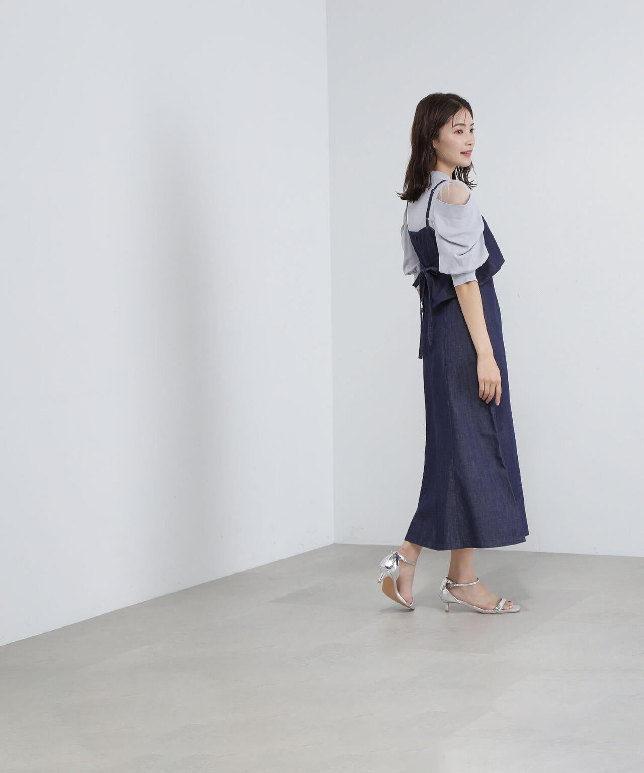 デニムライクバックリボンキャミワンピース*