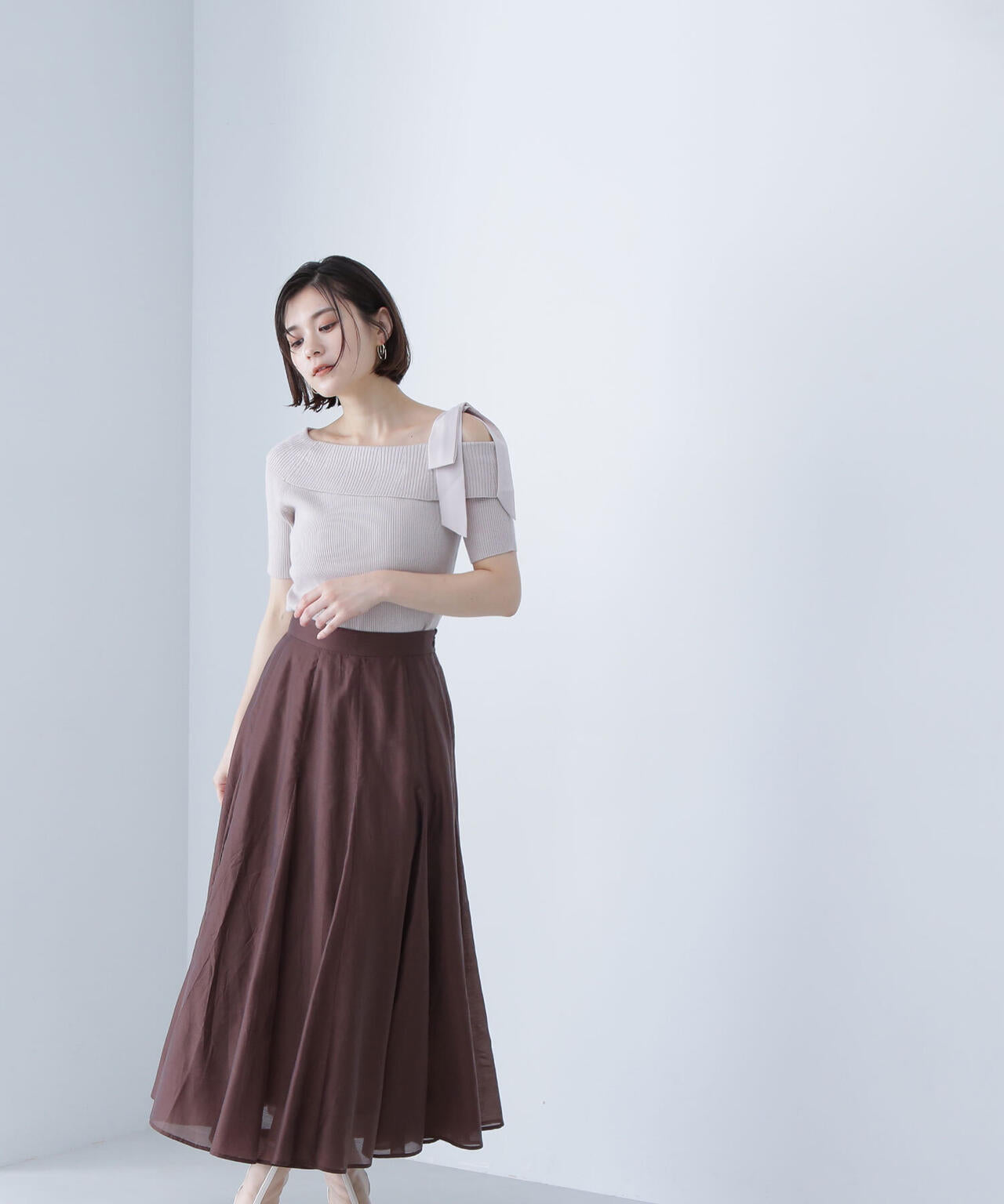 アシメショルダーリブニット*