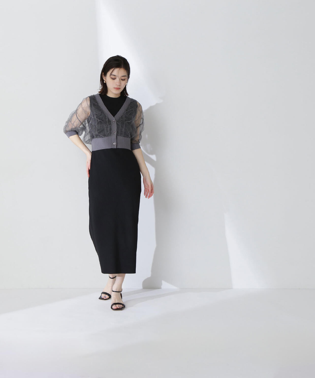 シャーリングシアーカーデセットワンピース＊