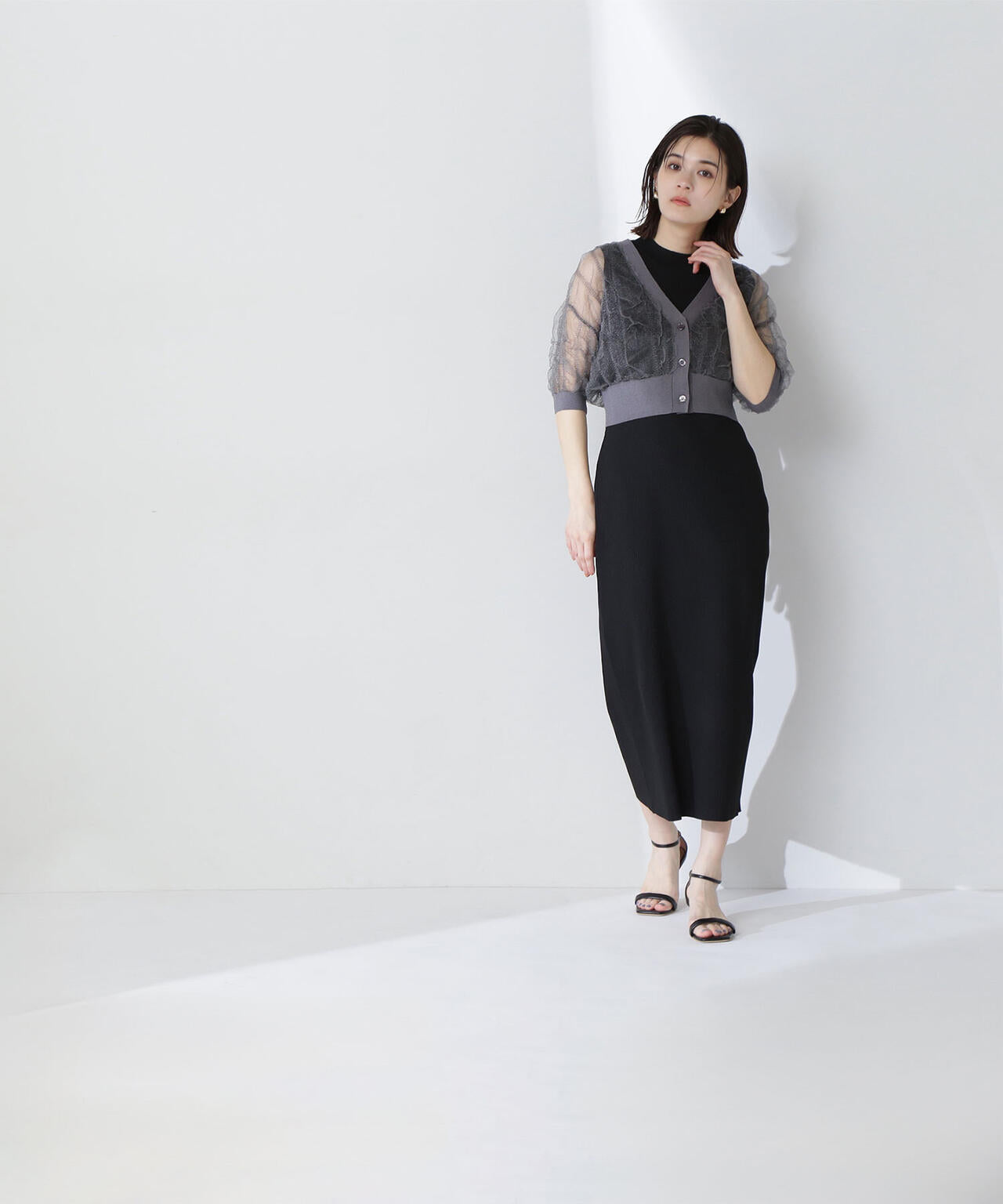 シャーリングシアーカーデセットワンピース＊