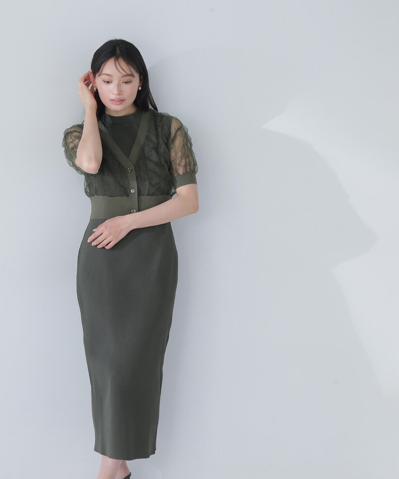 シャーリングシアーカーデセットワンピース＊