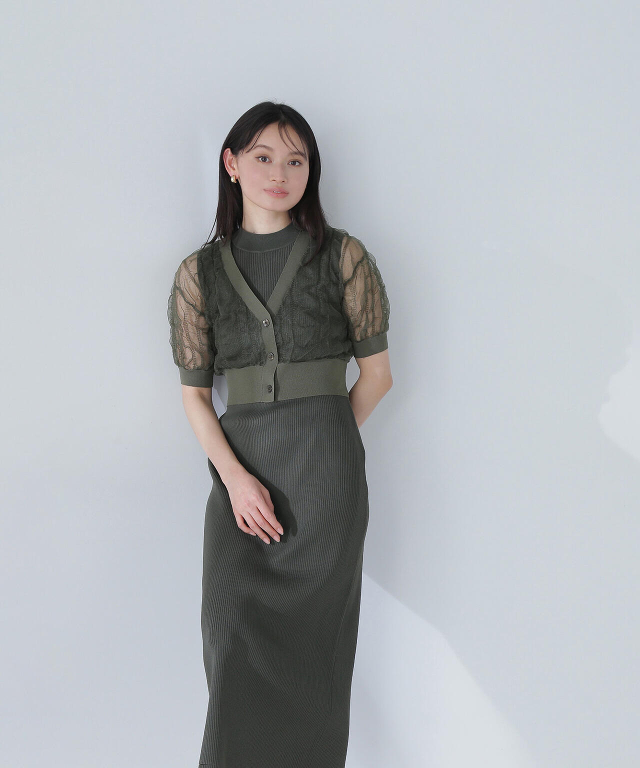 シャーリングシアーカーデセットワンピース＊