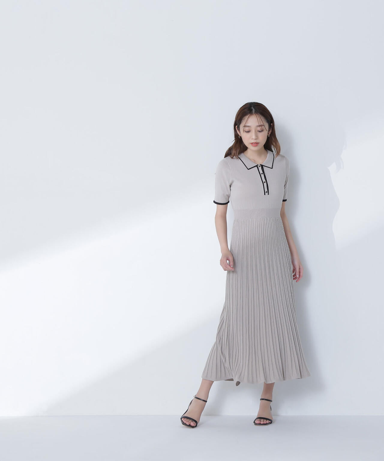 バイカラーラインポロニットワンピース*