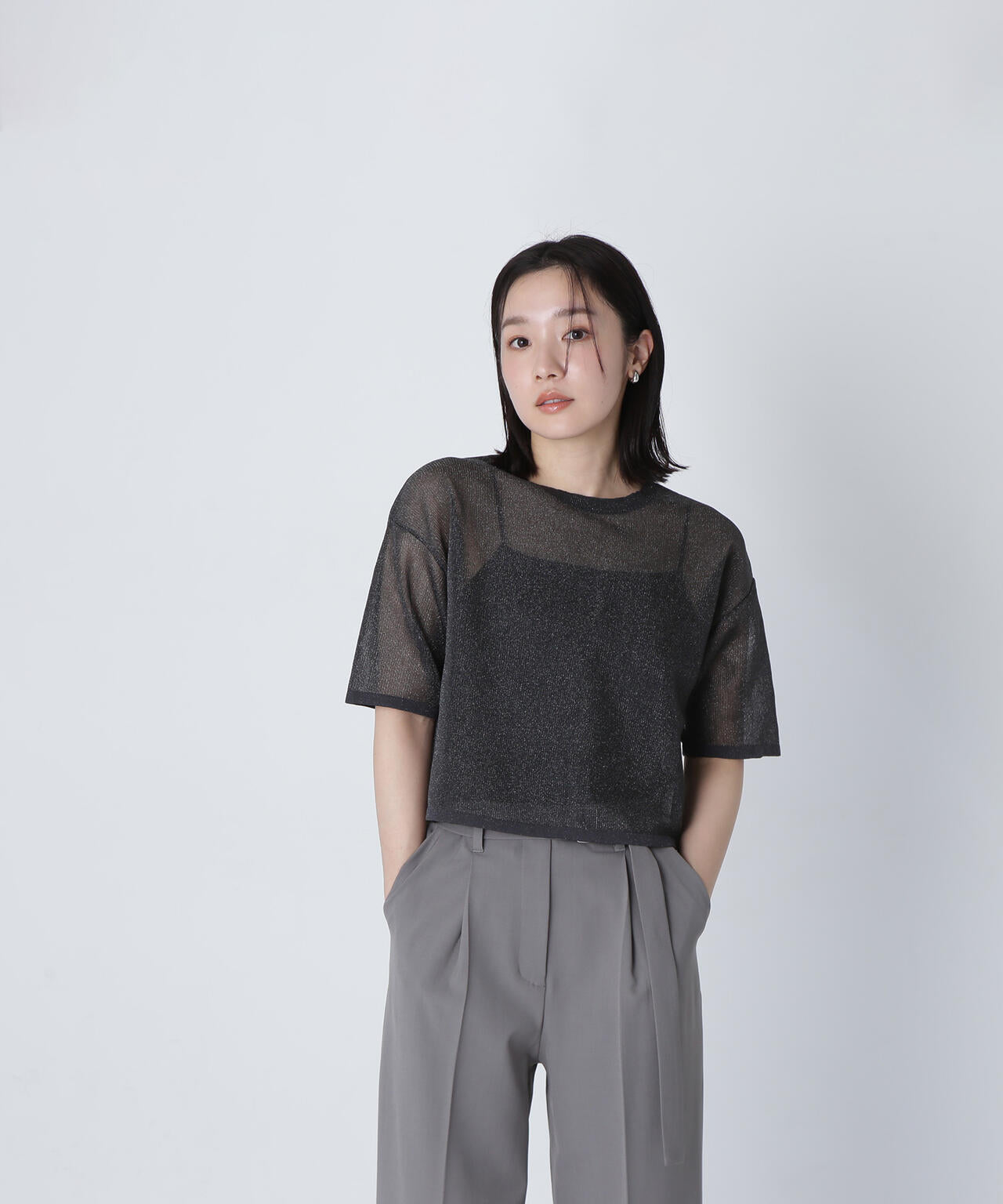 クロップドシアーニットTシャツ*