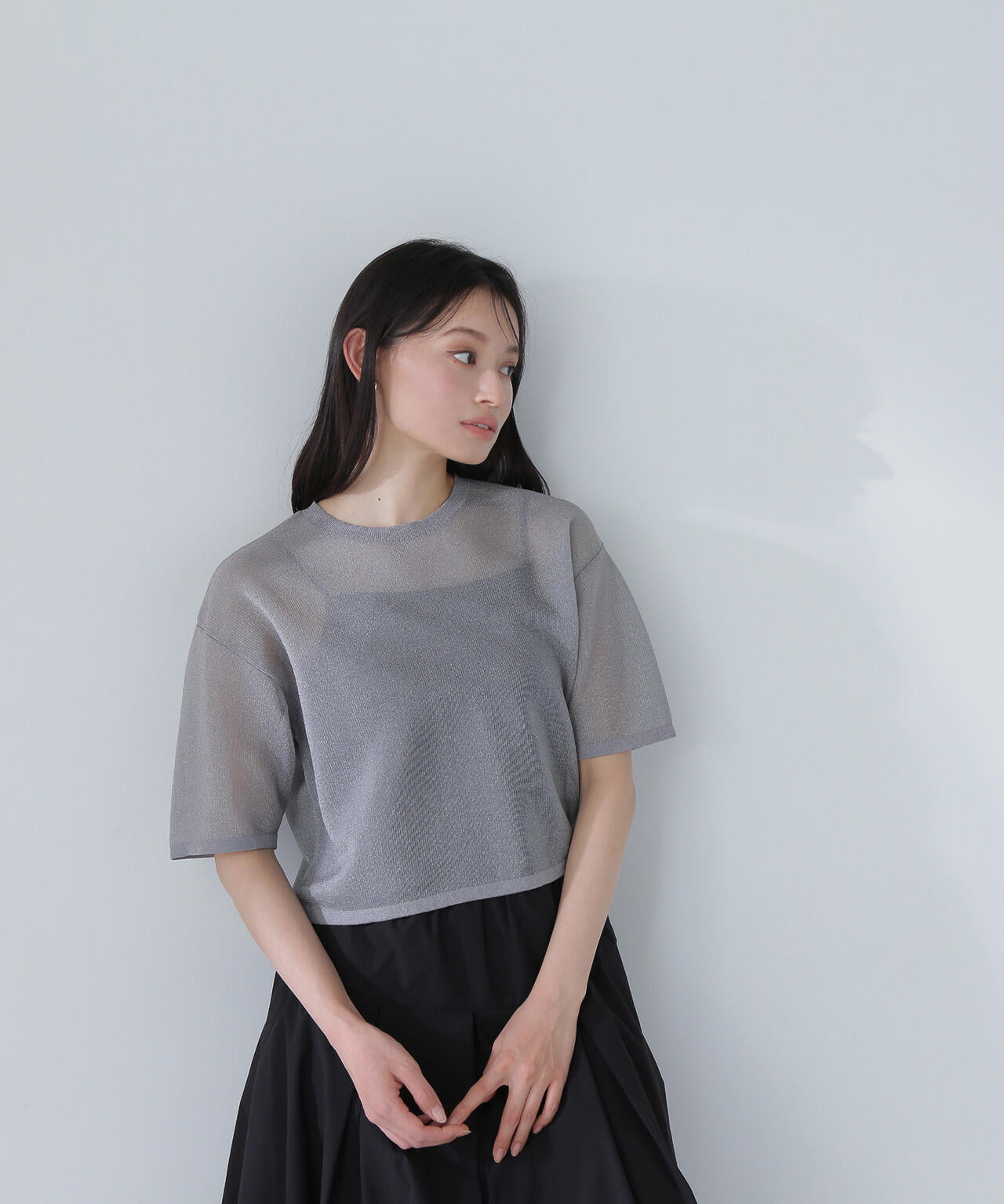 クロップドシアーニットTシャツ*
