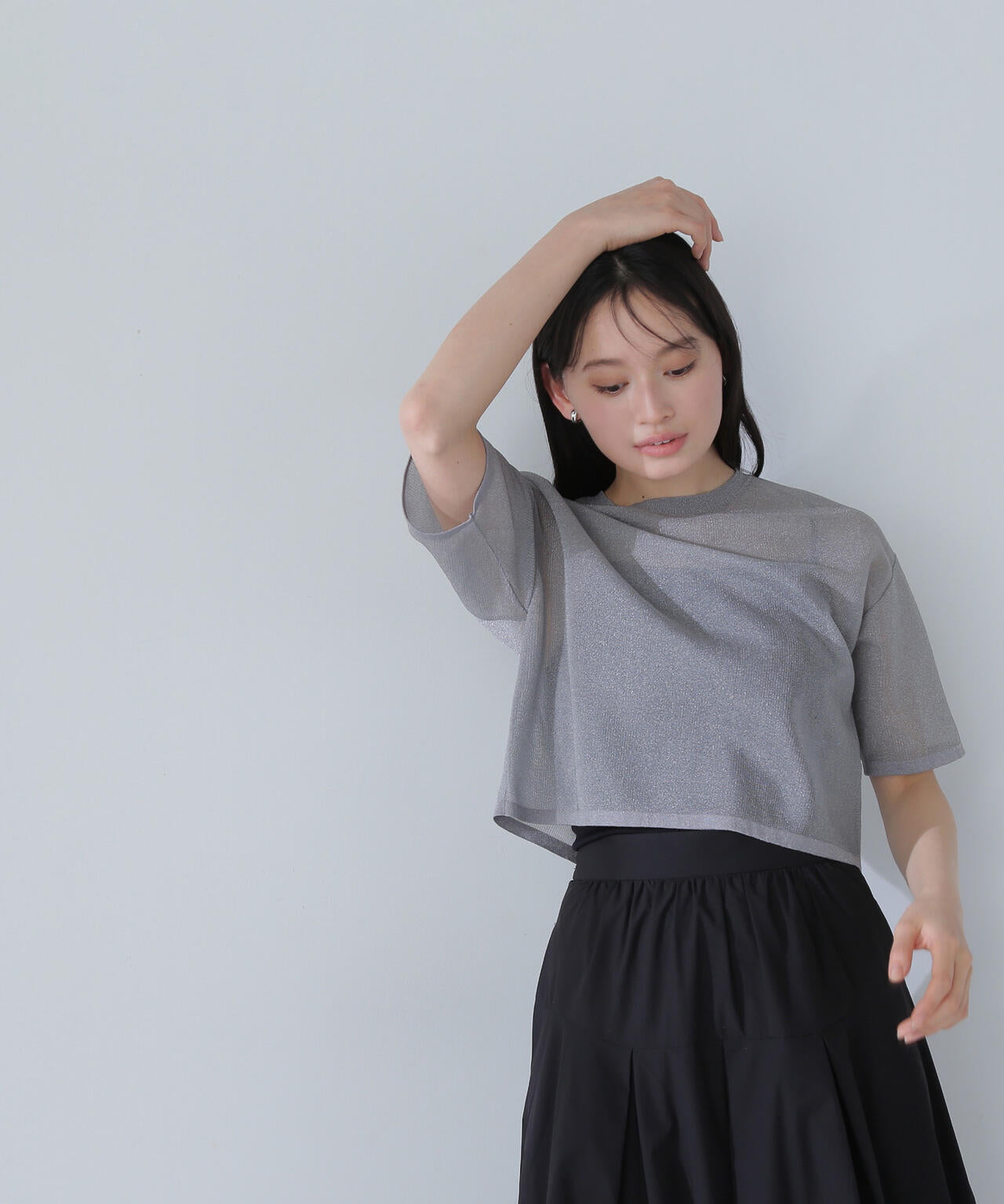 クロップドシアーニットTシャツ*