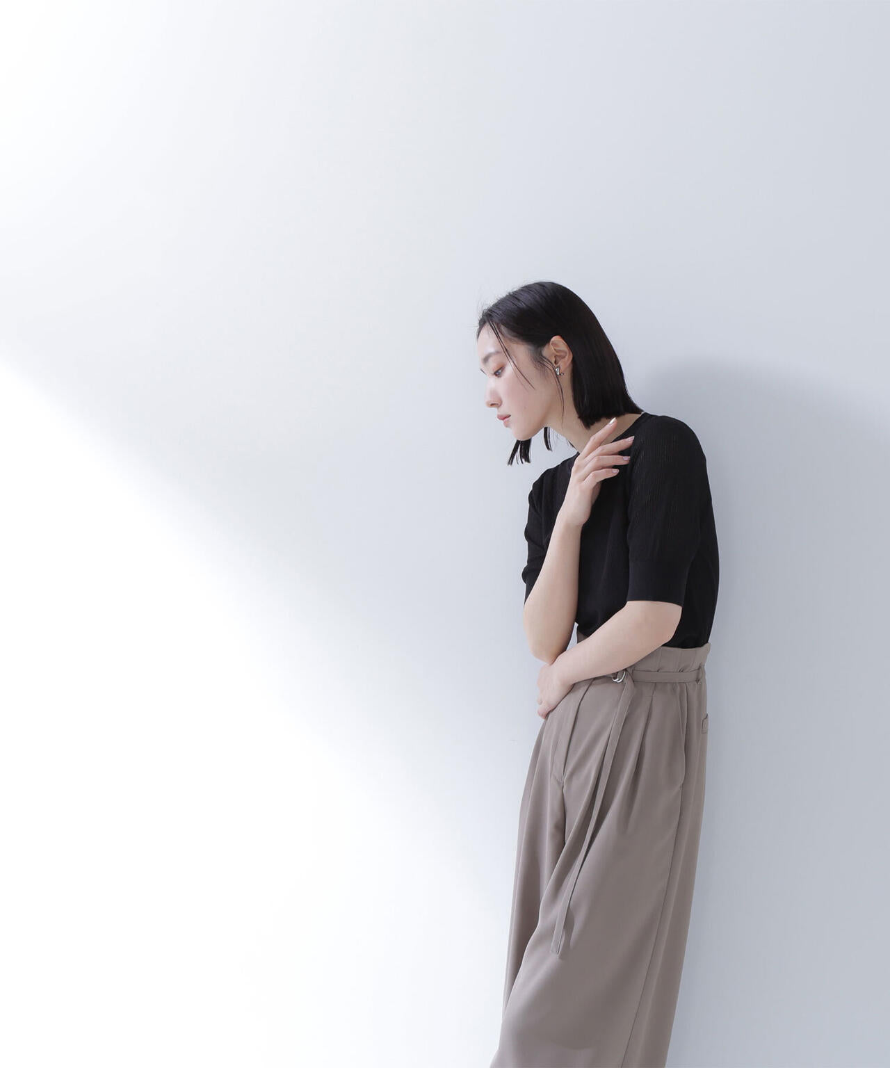 クルーネックシアーリブニット*
