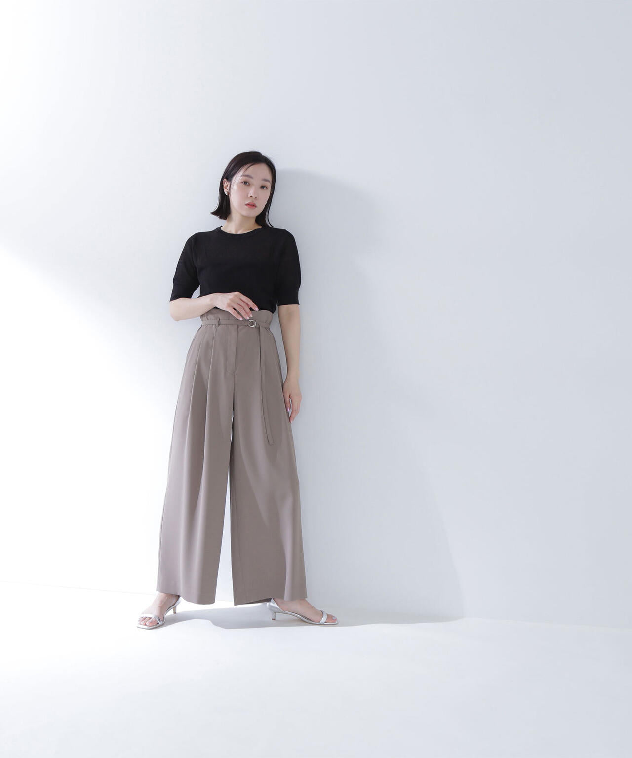 クルーネックシアーリブニット*
