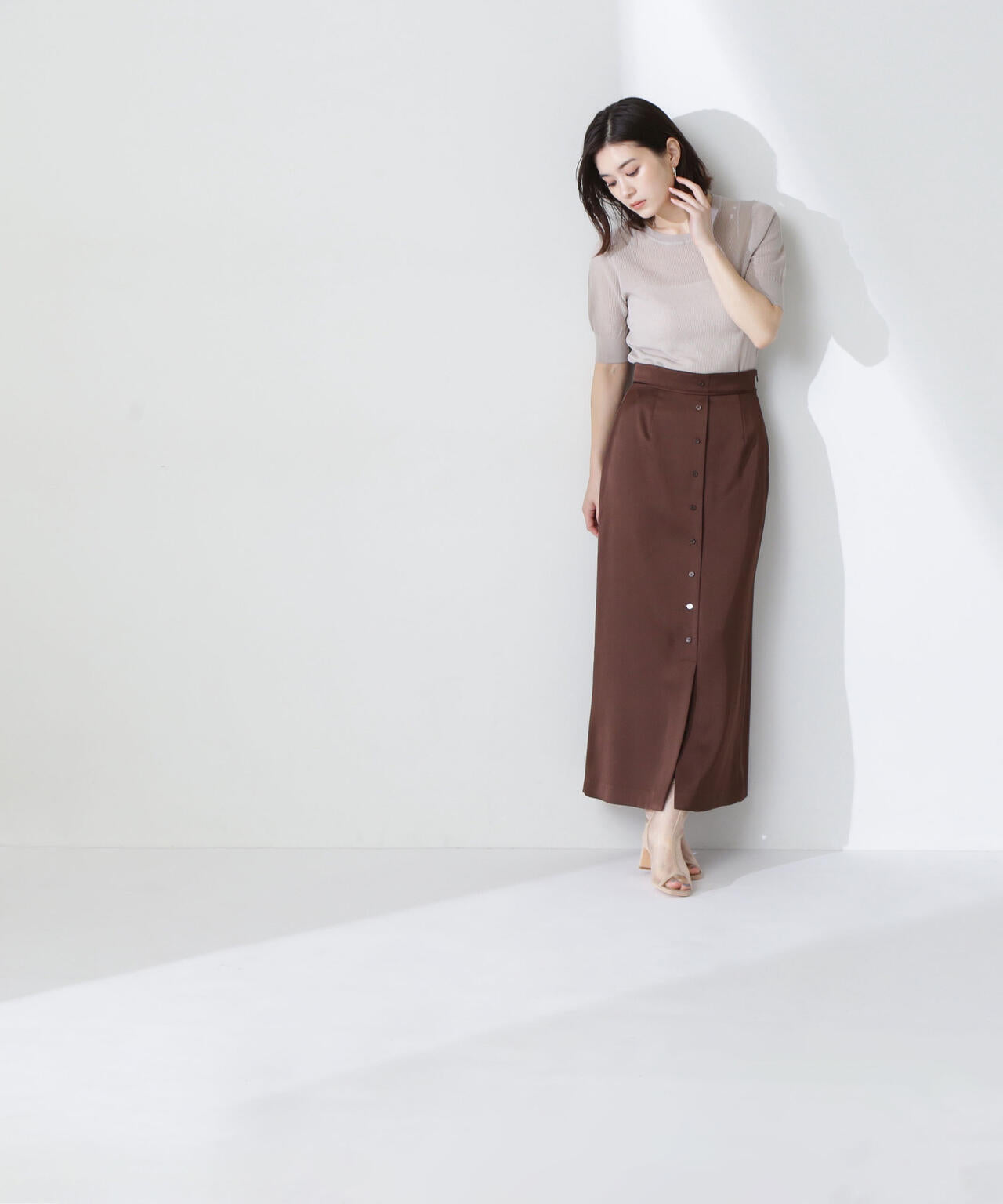 クルーネックシアーリブニット*
