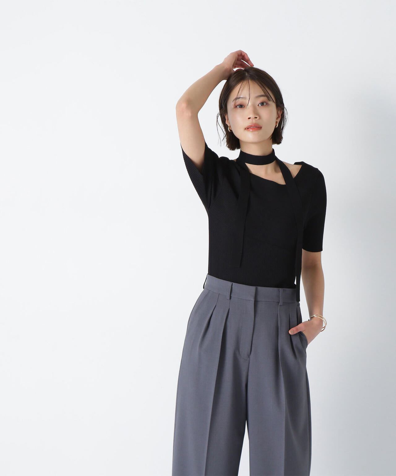 タイ付アシメネックニット*