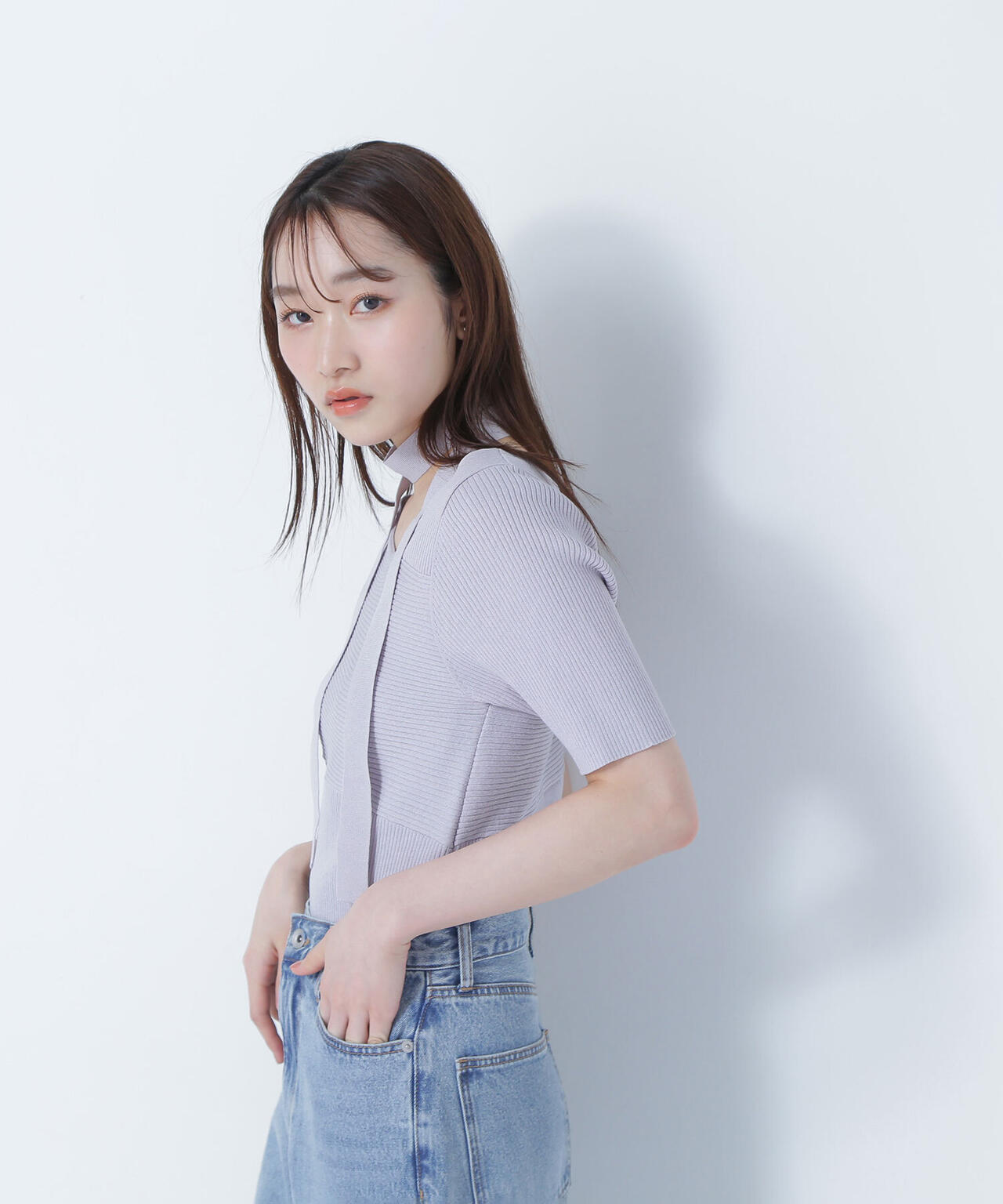 タイ付アシメネックニット*