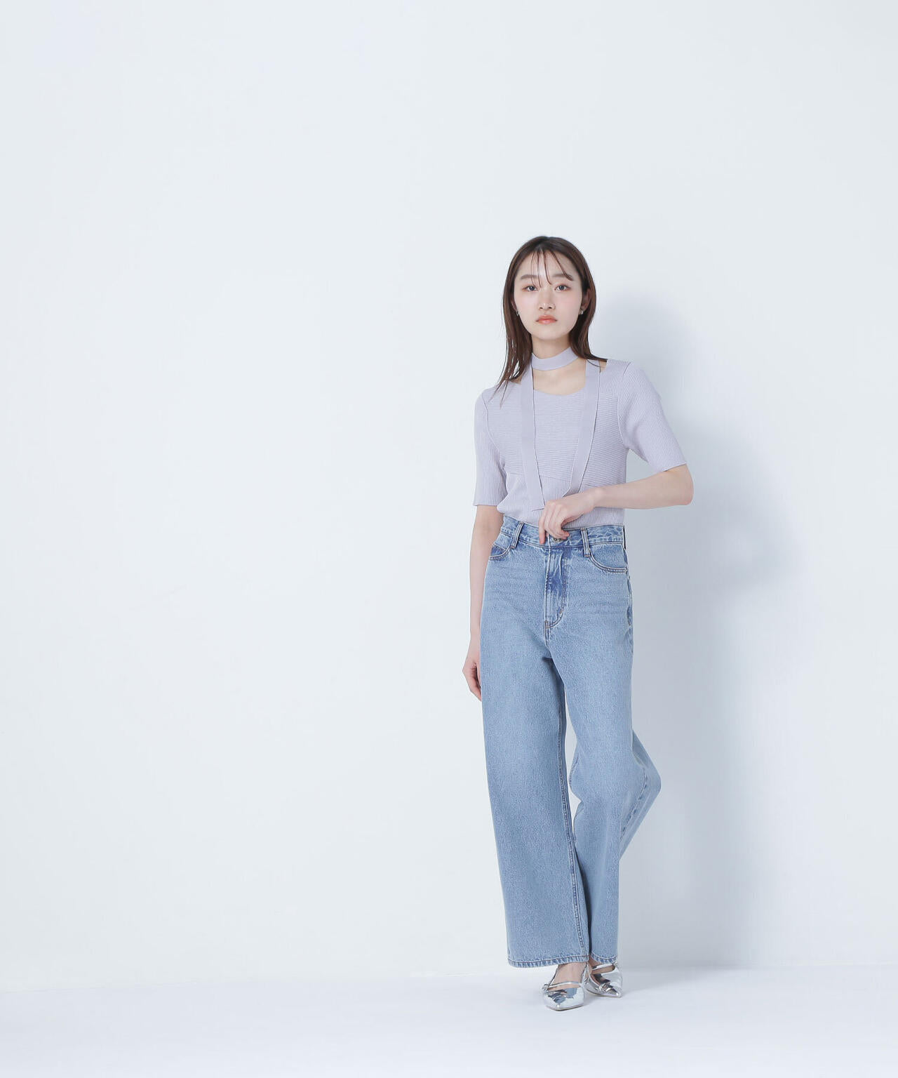 タイ付アシメネックニット*