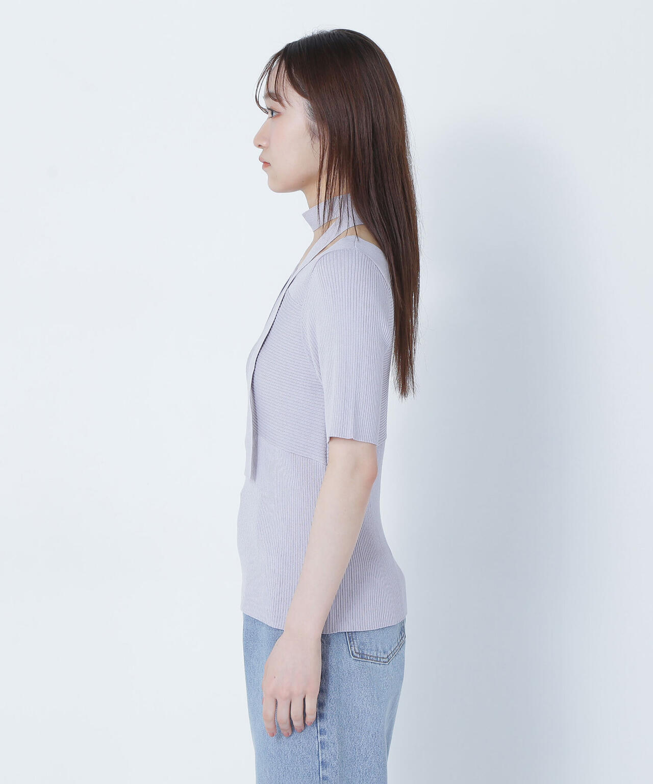 タイ付アシメネックニット*