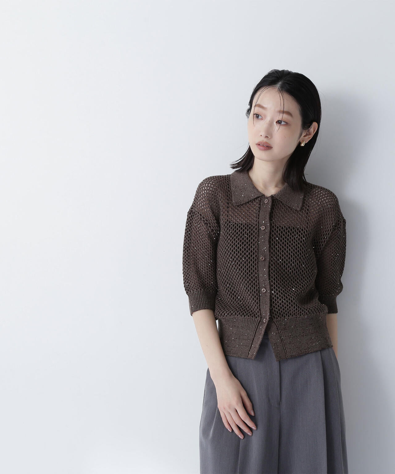 スパンコールメッシュポロニット＊
