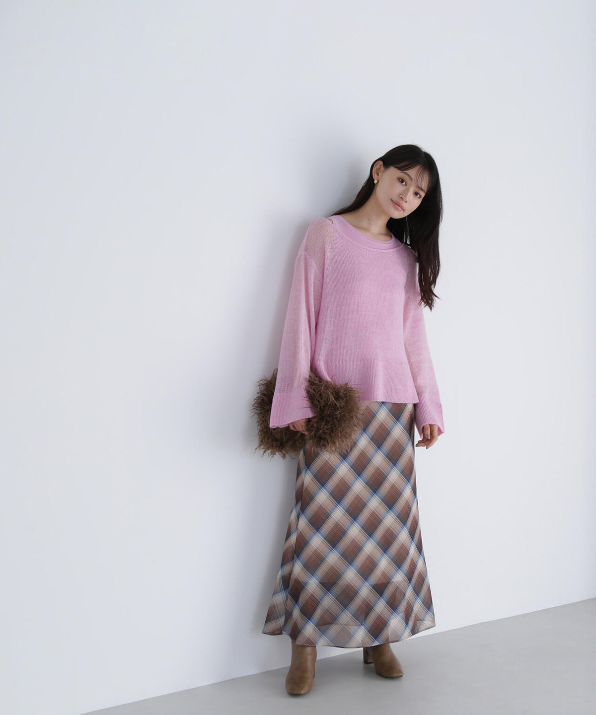 【THINK NATURAL】シアーチェックナロースカート