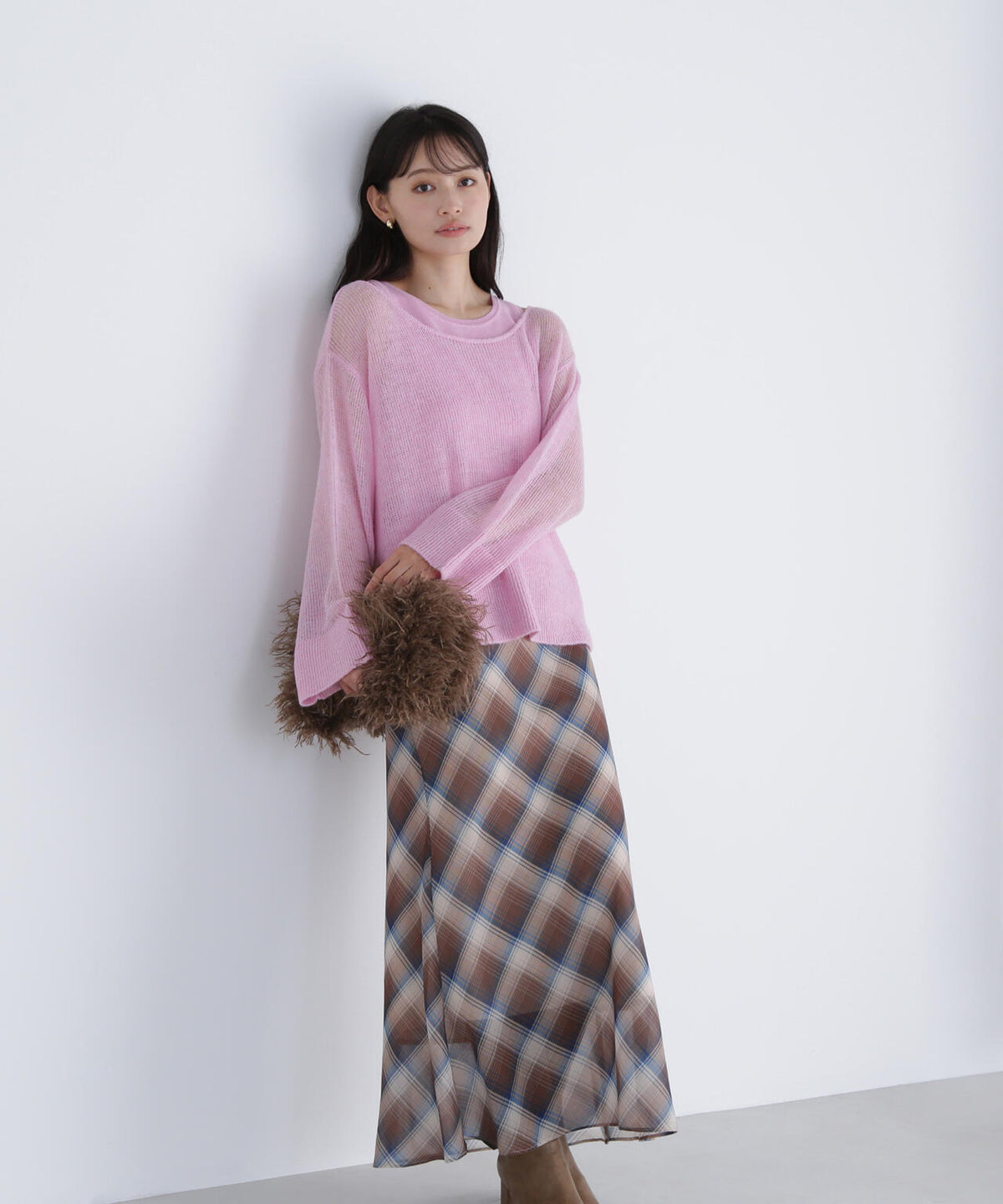 【THINK NATURAL】シアーチェックナロースカート