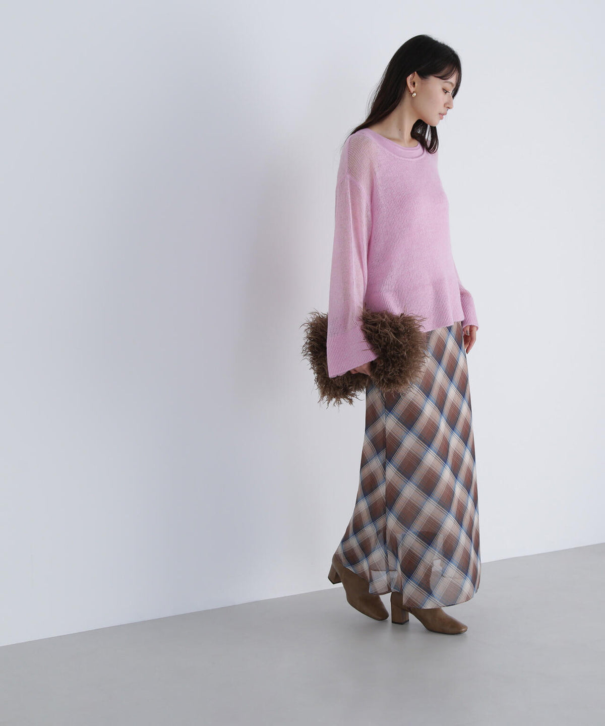 【THINK NATURAL】シアーチェックナロースカート