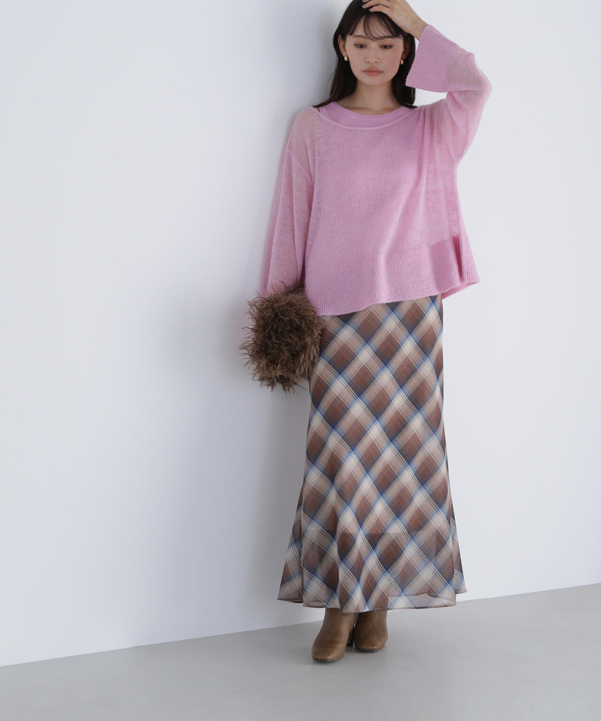 【THINK NATURAL】シアーチェックナロースカート