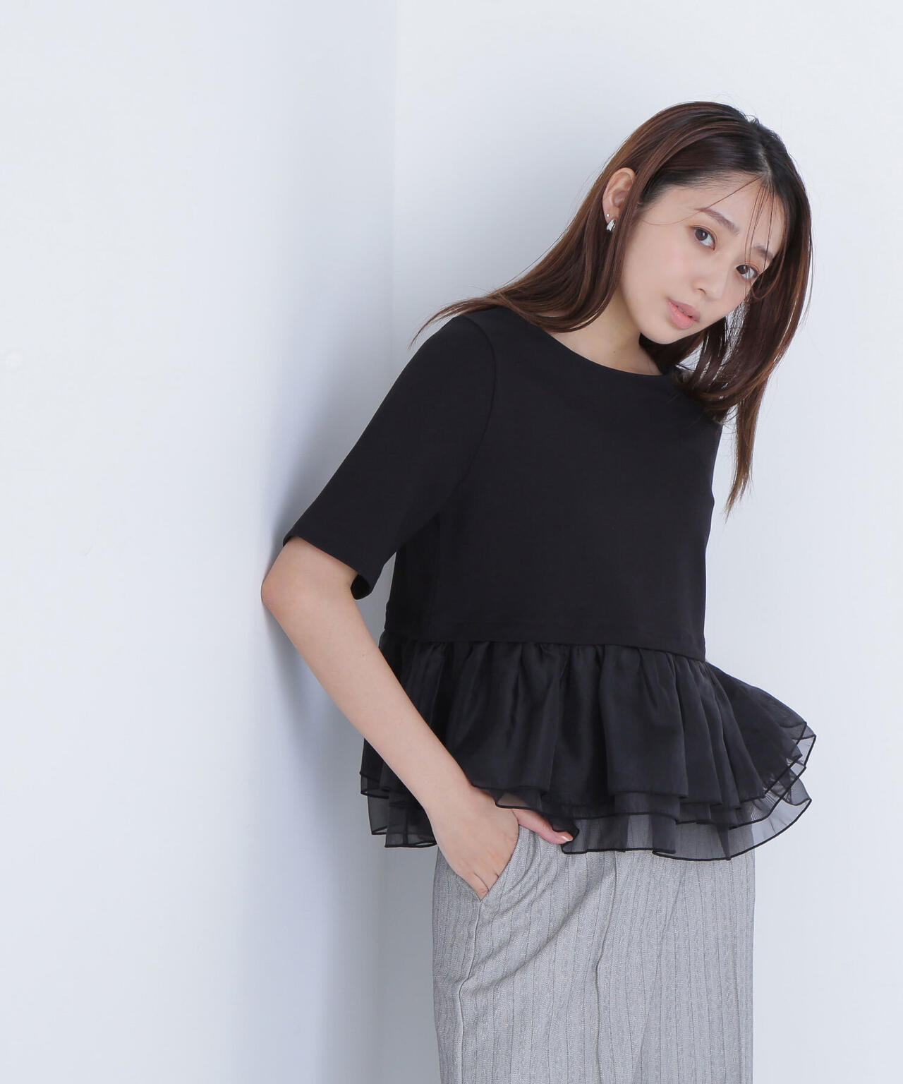 シフォンドッキングペプラムカットソー*