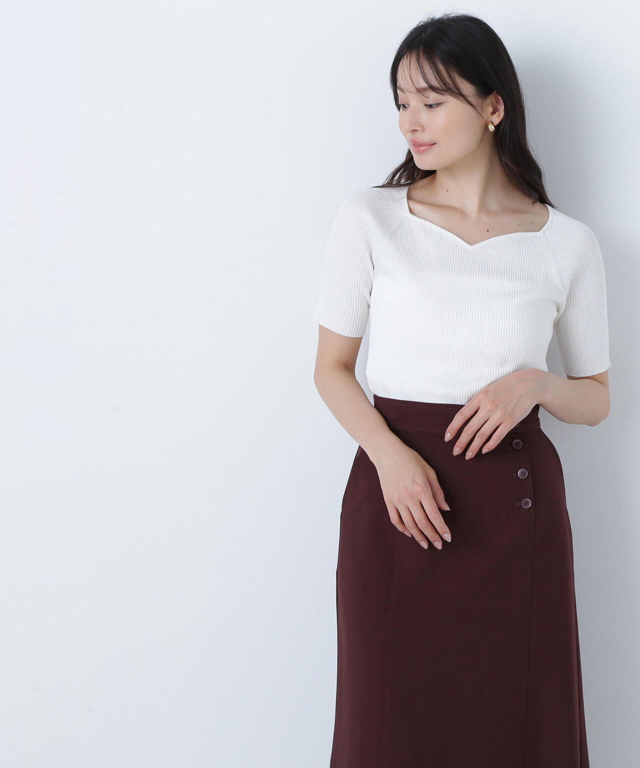 ラグランハートネックニット*
