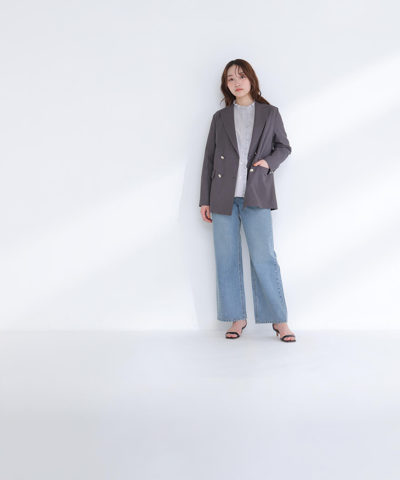 リネンライクダブルブレストボクシージャケット