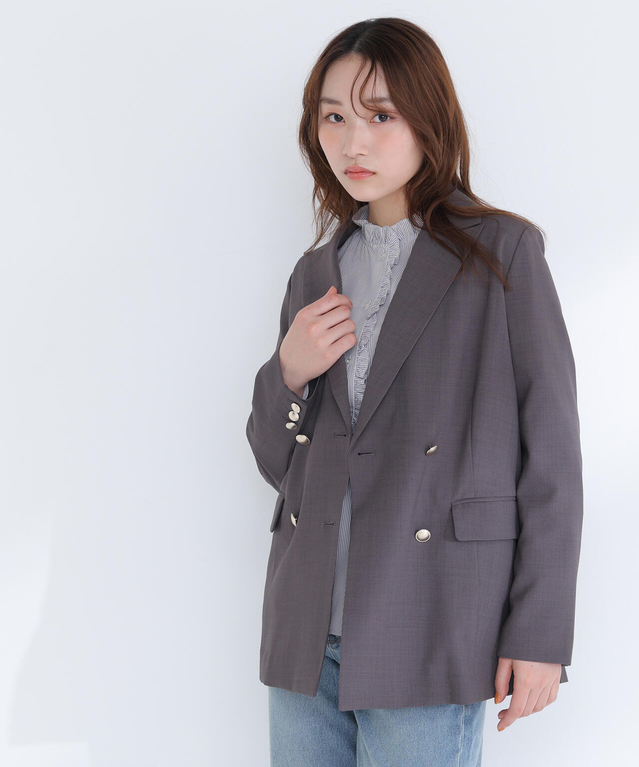 リネンライクダブルブレストボクシージャケット