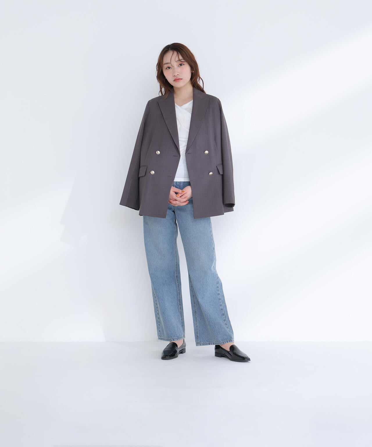 リネンライクダブルブレストボクシージャケット