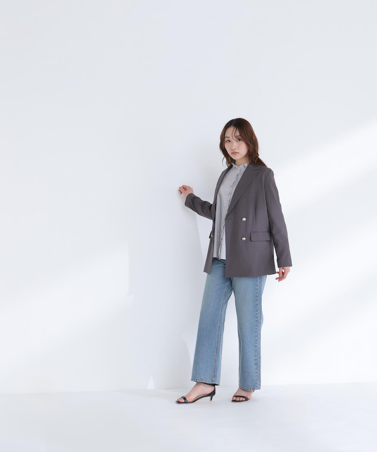 リネンライクダブルブレストボクシージャケット